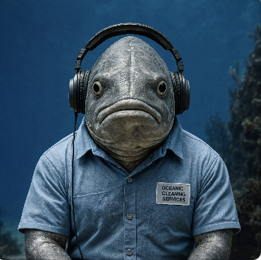 Senior Wet-Floor Specialist, headphones on, union ID photo